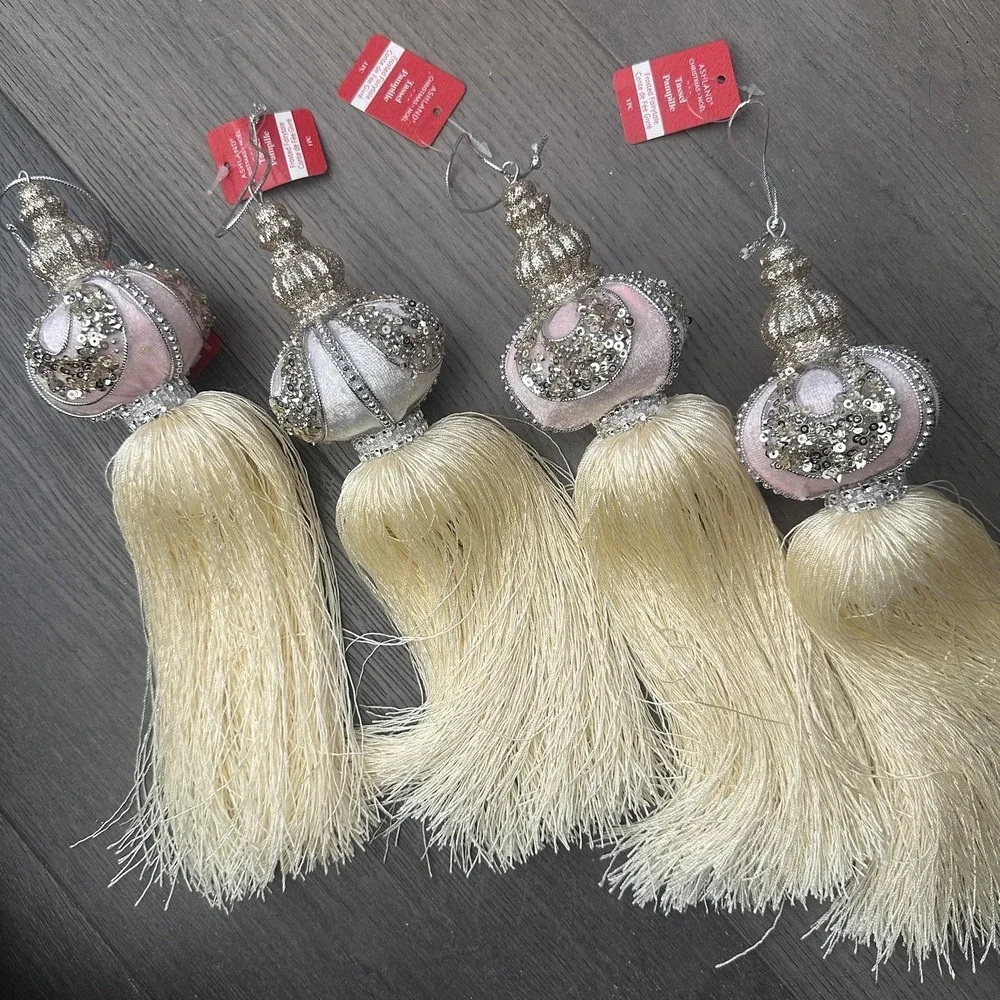 Ashland Frosted Fairytale Tassel Ornaments Set Of 4 Pink White Christmas Decor